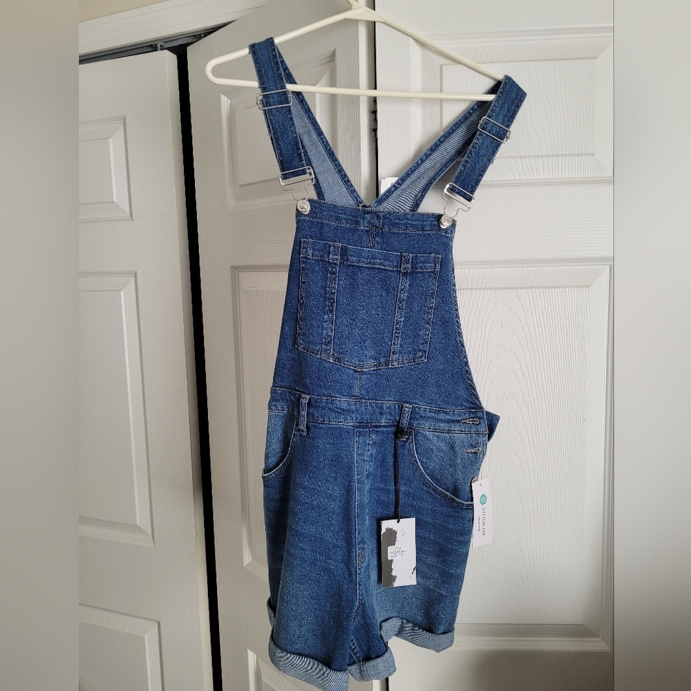 Women's Denim Overall Shorts 3.5 Inch Inseam